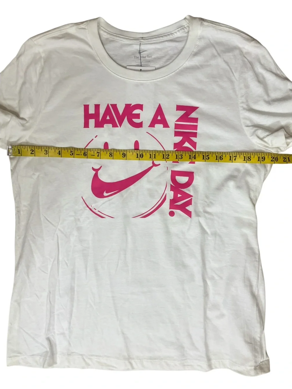 Nike White Tee with Pink 'Have A Nike Day' Smiley Graphic (I) NWT
